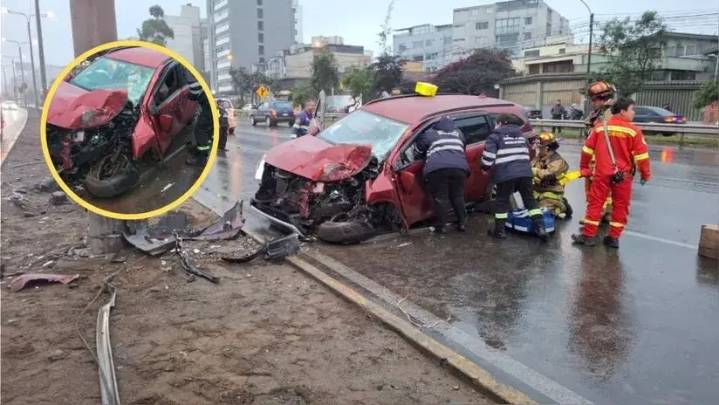 Surco: camioneta choca de forma violenta contra un poste tras impacto de tráiler en la Panamericana Sur