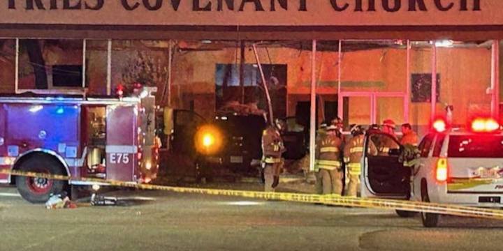 Pickup truck crashes into church, 1 found unconscious