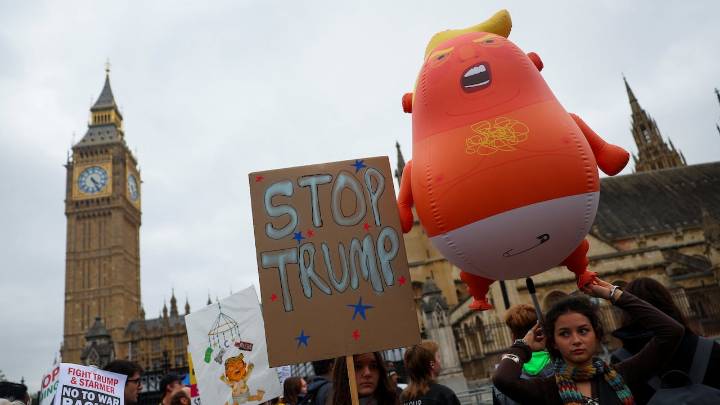 Anti-Trump protesters march in London