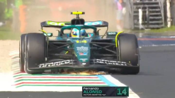 Drama para Fernando Alonso en Monza: se le rompe la suspensión del Aston Martin y abandona la carrera