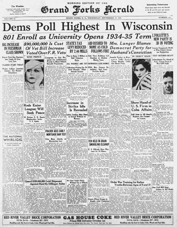 Today in History: September 19, 1934 - Big increase in freshman class shown