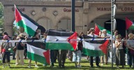 Protestas por Palestina al paso de la Vuelta Ciclista a España por Salamanca