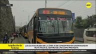 Buses de la Línea 41 se movilizan en caravana por la Panamericana Norte