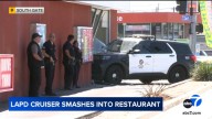 LAPD cruiser smashes into South Gate restaurant after chase