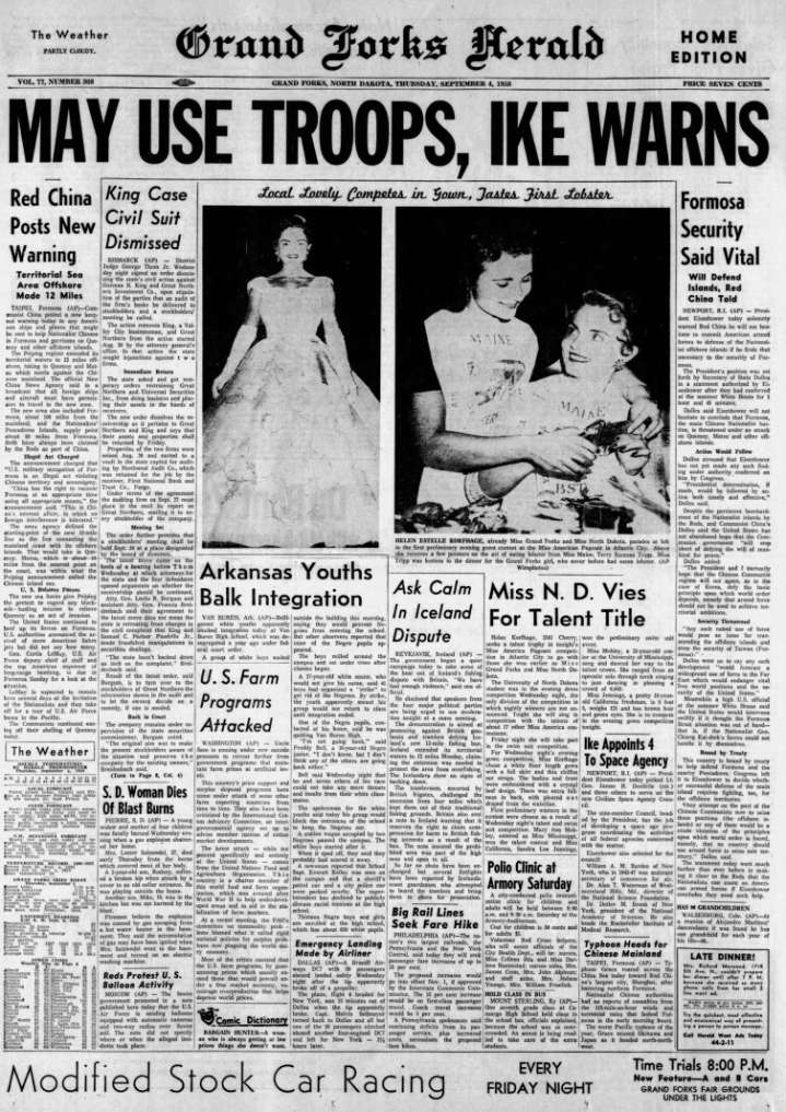Today in History: September 4, 1958 - Miss North Dakota vies for talent title