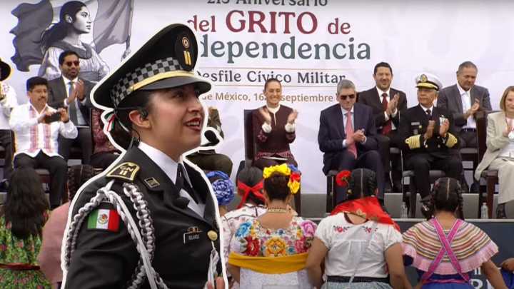 Declaman poema de Manuel Acuña durante el primer Desfile Cívico-Militar encabezado por Claudia Sheinbaum