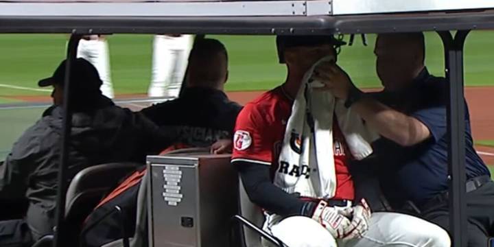 David Fry exits Guardians game early after taking bunted ball to face