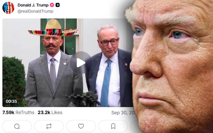 Trump se burla de líderes demócratas en un video racista con mariachi, sombrero y bigote
