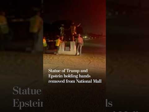Statue of Trump and Epstein holding hands removed