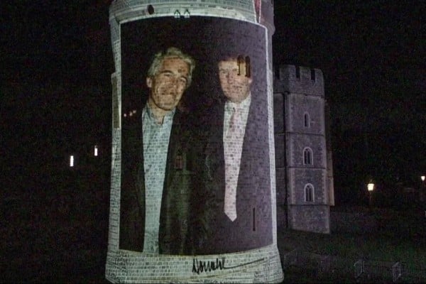 Detienen a 4 por proyección de Trump y Epstein en castillo