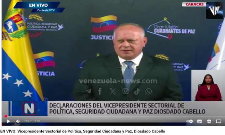 (VIDEO)  Vicepresidente Sectorial de Política, Seguridad Ciudadana y Paz, Diosdado Cabello