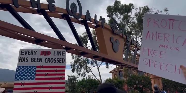 Demonstrators gather at Walt Disney Studios to protest Jimmy Kimmel’s suspension