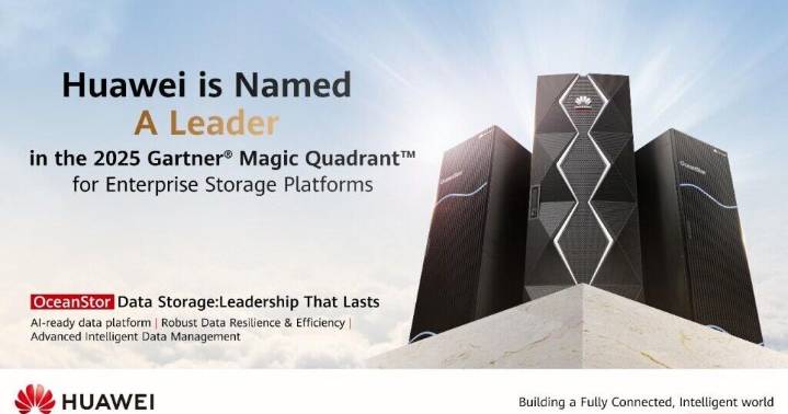 Firma Huawei uznana za Lidera w badaniu Gartner® Magic Quadrant™ for Enterprise Storage Platforms, 2025 (platformy do przechowywania danych dla przedsiębiorstw)