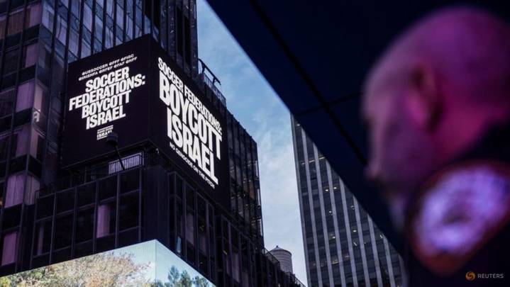 Advocacy groups call for European ban on Israel team, players in Times Square billboard