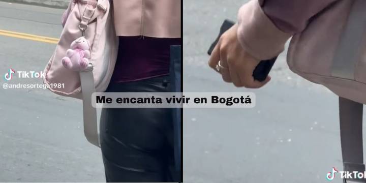 “Me encanta vivir en Bogotá...” Usuario graba a una mujer esperando un bus, con un arma de defensa personal en la mano
