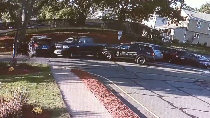 Video shows stolen Army truck ramming police cruisers before getting away