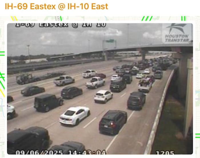 Complete closure on Eastex Freeway at Lyons Avenue due to hazmat spill, 3