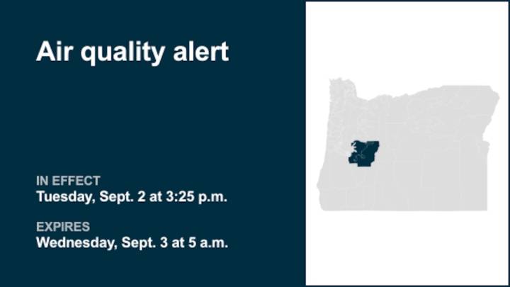 Air quality alert in place for Lane County Cascade Foothills and Cascades of Lane County until early Wednesday morning