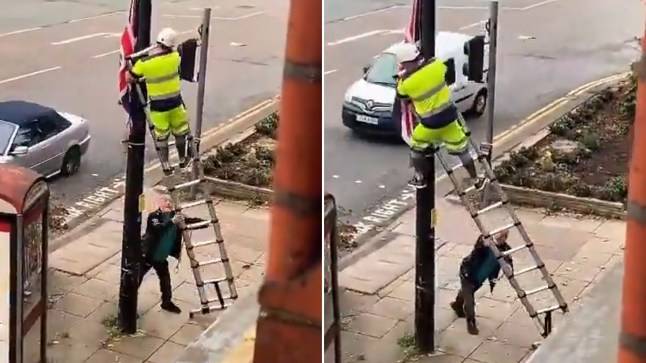 Council worker checking on camera pulled from ladder by man thinking he was removing Union Jack