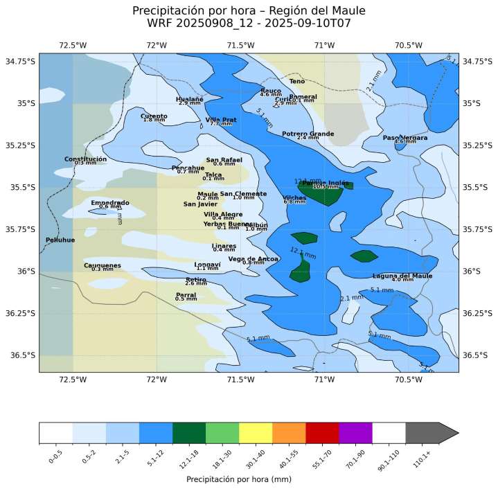 Precipitaciones llegan al Maule la noche de este martes