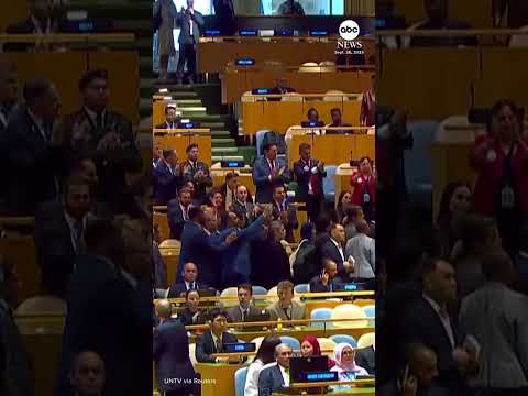 Delegates walk out as Netanyahu speaks at the United Nations