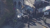 Police chase from Oakland to Hayward ends with car wrapped around pole