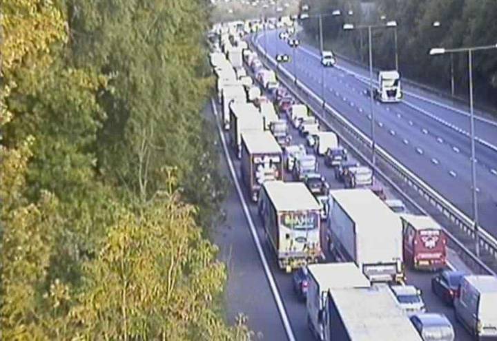 M20 London-bound closed between Junction 3 (M26), Addington Interchange, and Junction 1 (M25), Swanley Interchange, due to lorry fire