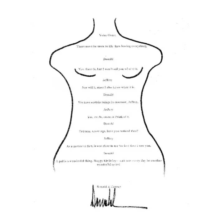 El Congreso de EE UU publica la felicitación con el dibujo de una mujer desnuda que Trump envió a Epstein y negó haber mandado