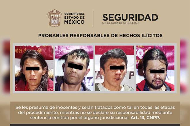 Capturan a cuatro delincuentes en Tianguistenco; aseguraron droga, arma y motocicletas robadas