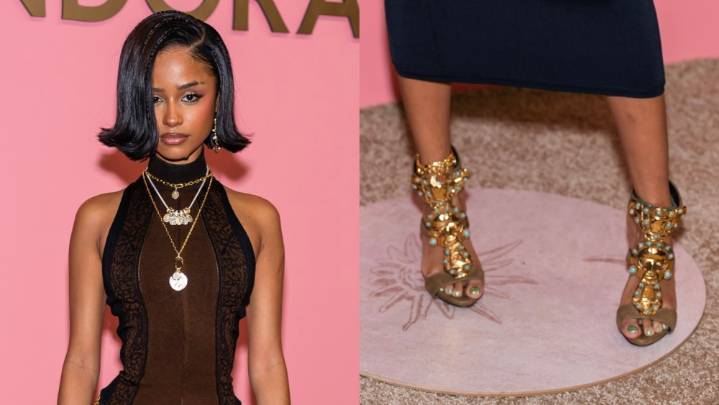 Tyla Shines in Bejeweled Giuseppe Zanotti Sandals at Pandora Party
