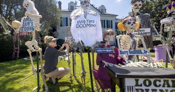St. Charles Avenue Halloween skeleton display includes just one New Orleans Saint this year. Guess who?