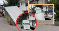 Camión de refrescos se hunde en enorme socavón en la alcaldía Iztapalapa