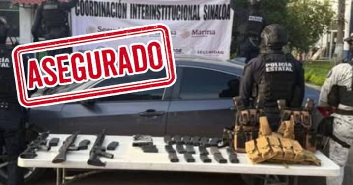 Vehículo robado con arsenal de guerra: autoridades interceptan Honda Civic cargado con armas largas y equipo táctico en Culiacán