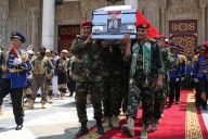 Houthis hold funeral for officials killed by Israeli strike as rebel group targets Red Sea ship