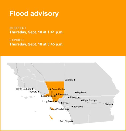 Flood advisory affecting Los Angeles County Thursday afternoon due to excessive rainfall