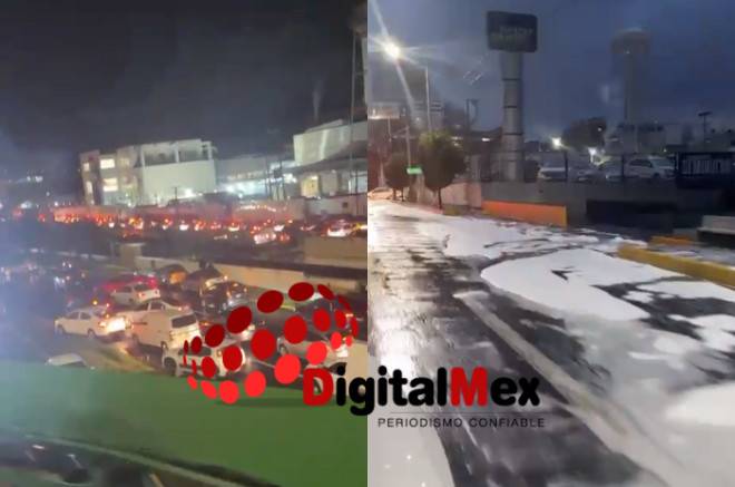 Video: Bota espuma en Alfredo del Mazo y Tollocan; tráfico colapsa tras intensas lluvias