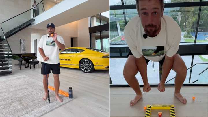 Bryson DeChambeau giving away his £240k Bentley after making incredible golf shot inside his house