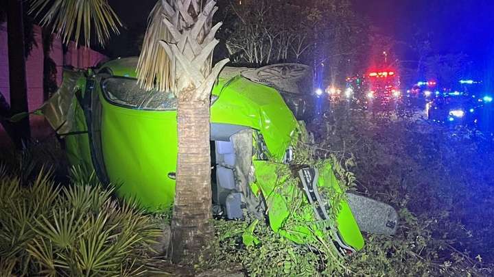 3 people hospitalized after Dodge Charger goes airborne on I