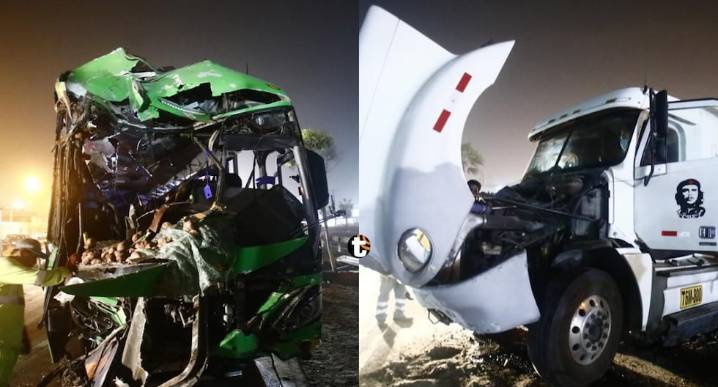 TURISTAS HERIDOS · Triler choca bus en Panamericana Sur