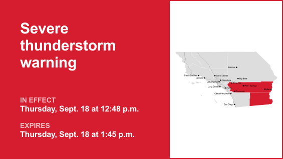 Update: Damaging winds and quarter-sized hail forecast with thunderstorms in Riverside and La Paz counties Thursday