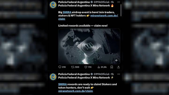 La cuenta de X de la Policía Federal Argentina fue hackeada para promocionar una criptomoneda