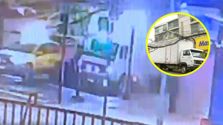 Video muestra momento exacto en que camión arrasa con cables y poste de luz en Providencia