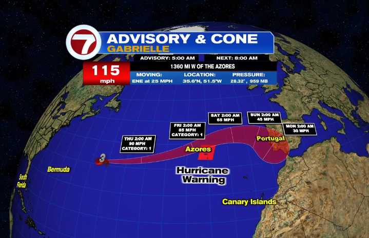 Hurricane warning is issued for the Azores as Gabrielle heads toward the island chain