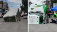 Socavón "se come" un camión repartidor de refrescos en Iztapalapa