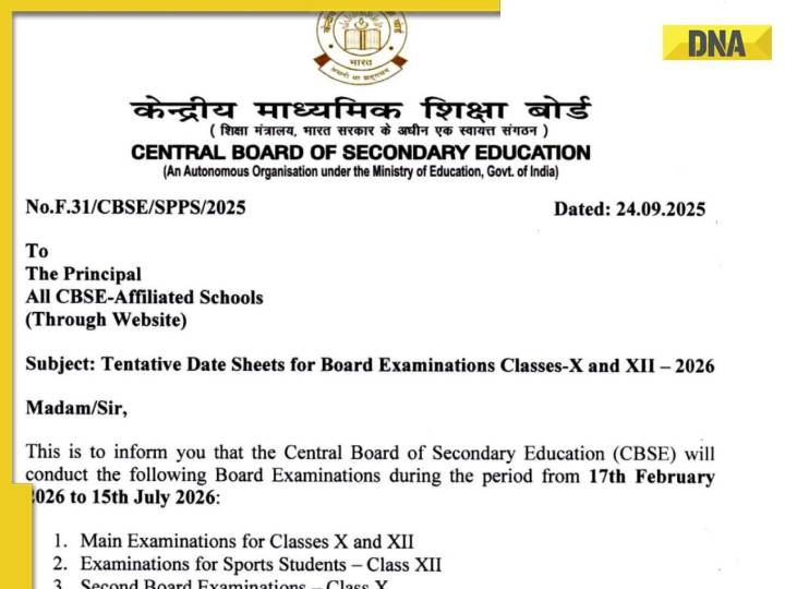 CBSE Board Exams Date Sheet 2026 OUT: Check class 10, 12 exam schedule HERE