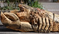Bangor installs intricately carved lobster bench in West Market Square