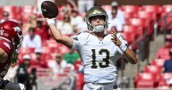 CJ Carr matches freshman record with 4 TD throws as No. 22 Notre Dame routs Arkansas 56