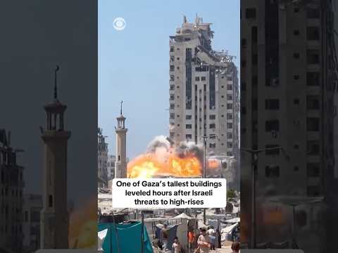 Gaza City high-rise demolished after Israel vows to target multistory buildings #shorts