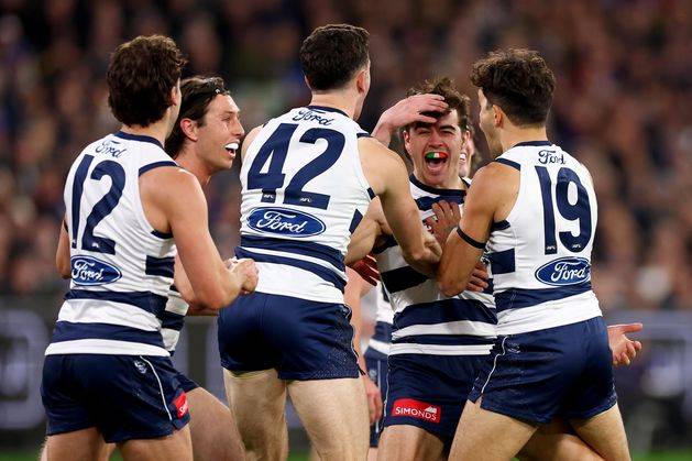 Former Mayo defender Oisín Mullin scores his maiden AFL goal as Geelong Cats blitz Brisbane Lions