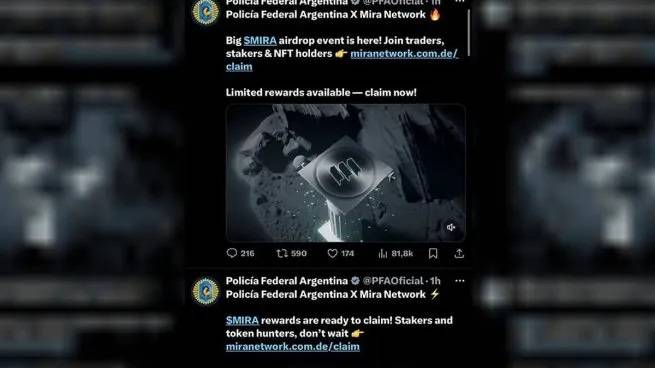 La cuenta de X de la Policía Federal Argentina fue hackeada para promocionar una criptomoneda